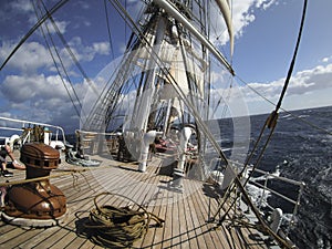 Open ocean sailing on a squarerigger tallship sailing vessel