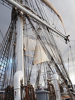 Open ocean sailing on a squarerigger tallship sailing vessel