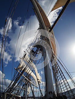 Open ocean sailing on a squarerigger tallship sailing vessel