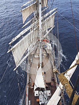 Open ocean sailing on a squarerigger tallship sailing vessel