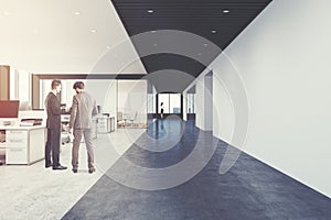 Open office, loft, front view, people