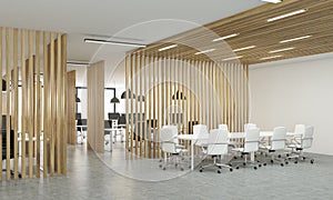 Open office with wooden partitions