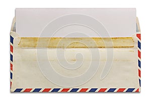 Open old airmail envelope with blank letter