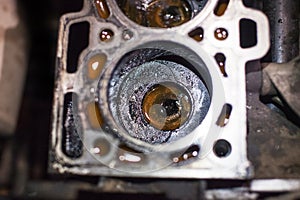 Open old block on four cylinder engine