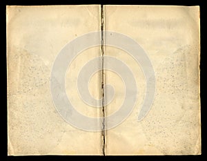 Open old book on black background. Top view. High resolution photo