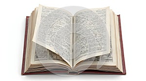 Open Old Book with Handwritten Text and Illustrations on White