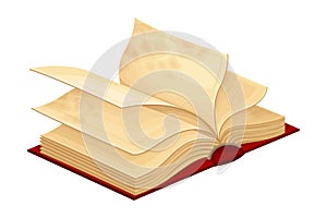 Open Old Book in Hard Cover with Stained Yellowish Pages Vector Illustration