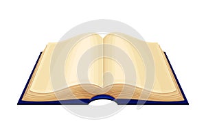 Open Old Book in Hard Cover with Yellowish Pages Vector Illustration