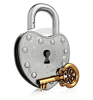 Open old padlock with gold key