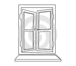 Open old window with two sashes. Continuous line drawing. Vector illustration photo