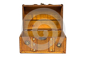 Open old wooden chest on white background