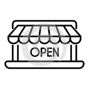 Open online shop locator icon outline vector. Locate geo part photo