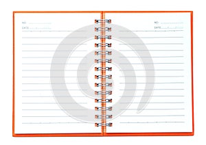 Open orange notebook