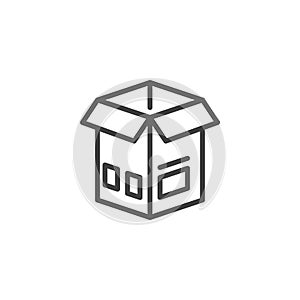 Open packaging box line icon