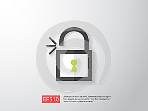 open padlock icon illustration. lock access warning alert security concept. safe secure of personal access, user authorizat