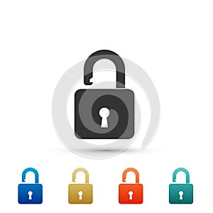 Open padlock icon isolated on white background. Lock symbol. Set elements in colored icons. Flat design. Vector