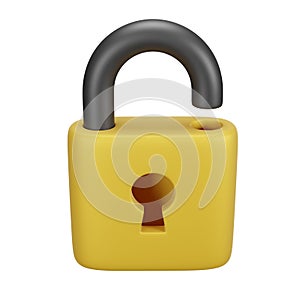 Open padlock icon, unblocked lock with steel shackle