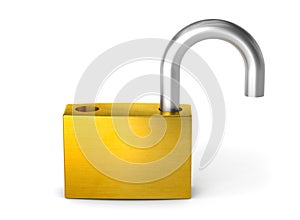 Open padlock. Unlock lock. isolated on white background with clipping path. 3d render