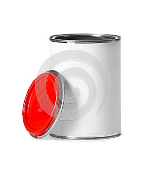Open paint can and cap isolated