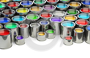 Open paint cans placed close to each other. ÃÂ¡olor palette concept