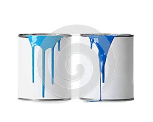 Open paint cans with stains