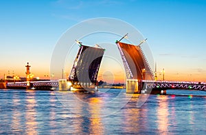 Open Palace Bridge and Neva river at white night, Saint Petersburg, Russia