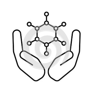 Open palms with benzene ring linear icon