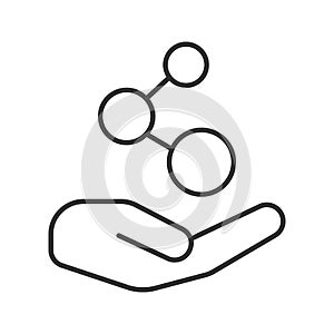 Open palms with network sign linear icon
