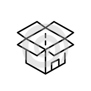 Open a parcel. Cardboard box in 3d. Container for shipping goods. Pixel perfect, editable stroke