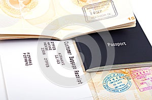 Open passports and luggage documents