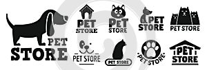 Open pet store logo set, simple style