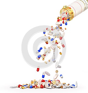 Open Pills Bottle with falling pills