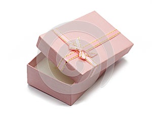 Open pink gift box with a bow