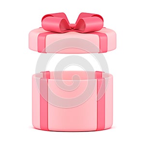 Open pink gift box white with red bow ribbon 3d icon realistic vector illustration