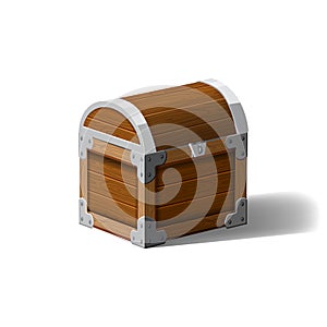 Closed pirate chest. wooden box. Symbol of wealth riches. Cartoon flat vector design for gaming interface, vector