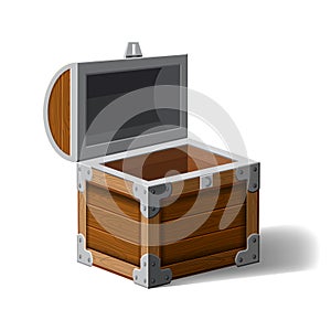 Open pirate chest. wooden box. Symbol of wealth riches. Cartoon flat vector design for gaming interface, vector