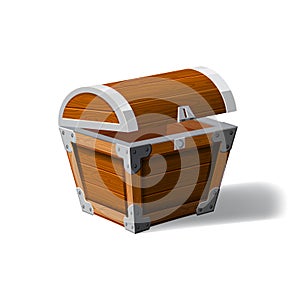 Open pirate chest. wooden box. Symbol of wealth riches. Cartoon flat vector design for gaming interface, vector