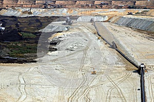 Open pit coal mine with excavators and machinery mining industry Kostolac