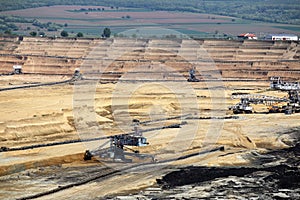 Open pit coal mine with machinery