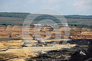 Open pit coal mine with machinery