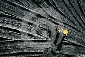 Open pit mine. Aerial view of extractive industry for coal. Top view. Photo captured with drone