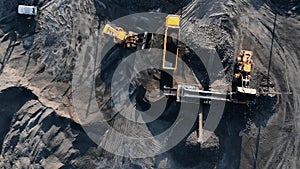 Open pit mine, extractive industry for coal, top view aerial drone