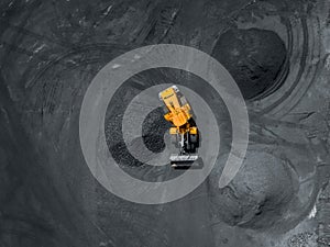 Open pit mine, extractive industry for coal, top view aerial drone