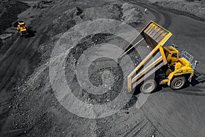 Open pit mine, extractive industry for coal, top view aerial drone