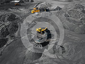 Open pit mine, extractive industry for coal, top view aerial drone