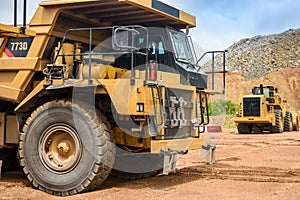 Open pit mine industry, big yellow mining truck for coal anthracite