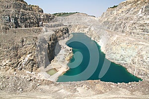 Open pit mine with lake