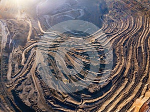 Open pit mine in mining and processing plant, aerial view