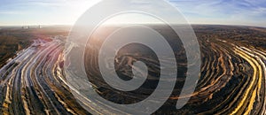 Open pit mine in mining and processing plant, aerial view