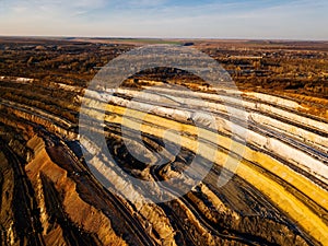 Open pit mine in mining and processing plant, aerial view